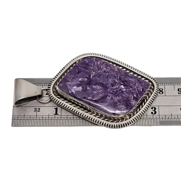 Bill Mex Dineh' Large Sterling Silver Charoite Pendant  #20985 - Picture 6 of 6